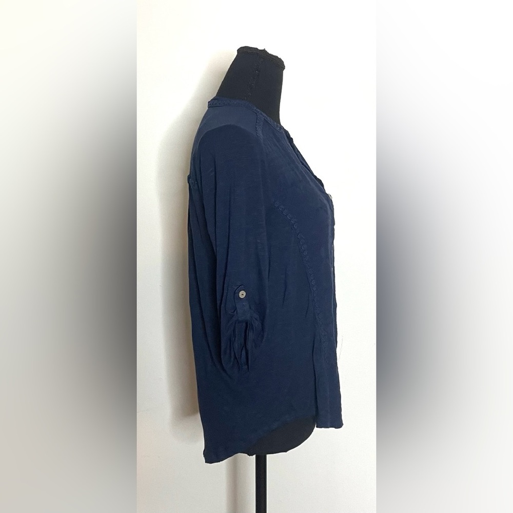 Democracy- Midnight Blue Blouse with Button Accents Size S - Picture 4 of 10